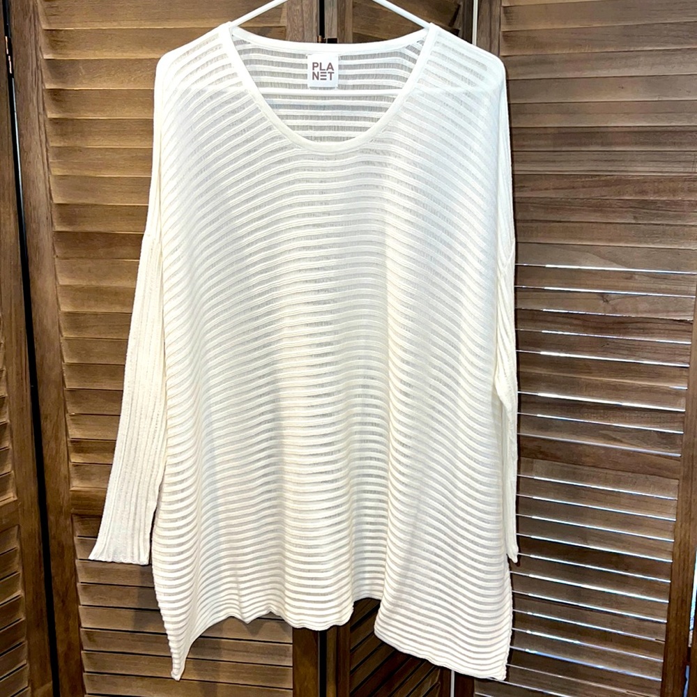 PLANET by Lauren G. Pima Cotton Sweater - Striped White